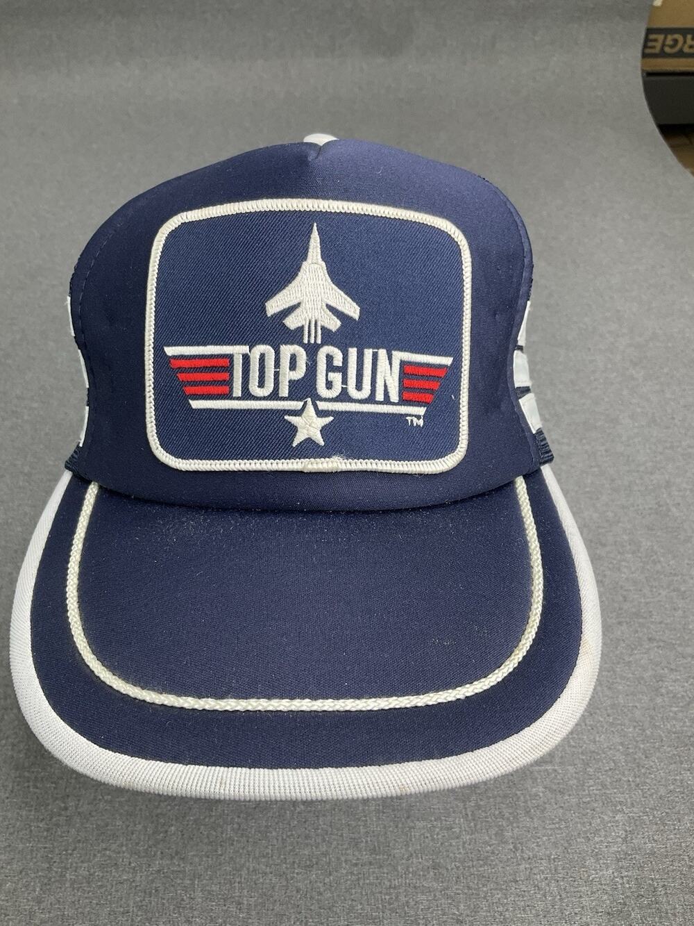 Vintage Top Gun Hat Cap Snap Back White Blue Trucker Adjustable